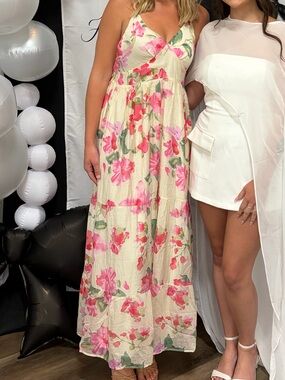 Pink & Cream Floral Maxi Dress Size Medium